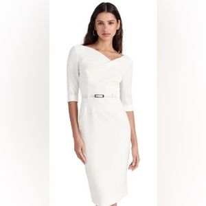 Black Halo White Midi Sheath Dress with Belt